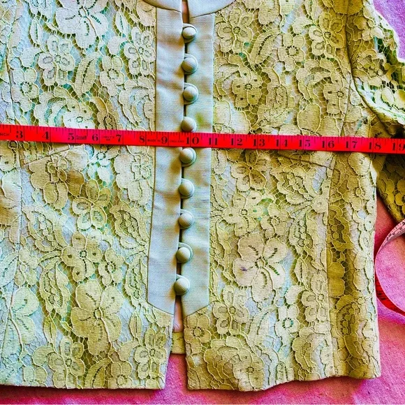 Vintage 60s Women’s 2 Piece Green Lace Dress Matching Cropped Jacket Size S/M - Picture 7 of 14